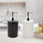 Anko 350mL Black Ribbed & White Ribbed Liquid Soap Dispenser for Bathroom | Set of 2 | Ceramic Handwash dispenser with Pump | Handwash Bottle | Soap Dispenser for Wash Basin | Kitchen Liquid Dispenser