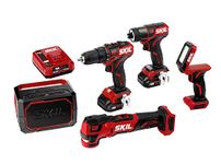 SKIL 5-Tool Kit: PWRCore 12 Brushless 12V Drill Driver, Impact Driver, Oscillating Multitool, Area Light and Bluetooth Speaker, Includes Two 2.0Ah Lithium Batteries and PWRJump Charger - CB736801