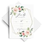 Bliss Collections Join Us Invitations with Envelopes, 25 Fill-in Geo Blush Floral Greenery Watercolor Invites for Your Wedding, Bridal Shower, Baby Shower, Engagement Party, Birthday, 5x7 Cards