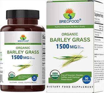 Brieofood Organic Barley Grass 1500mg, 45 Servings, Vegetarian, Gluten Free, 90 Vegetarian Tablets