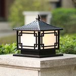 Square Aluminum Landscape Waterproof IP55 Outdoor Pillar Light Column Lamp Retro Post Cap Light with Clear Glass Stigma Lamps E27 Garden Post Pedestal Lamp for Outdoor Decor,Black