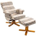 HOMCOM Linen Swivel Recliner Chair with Footstool, Wooden Base and Storage for Living Room, Multicolour