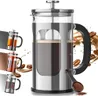 Veken French Press Coffee Maker 34oz 1 L, No Plastic Touching Cafe, Heat Resistant Thickened Borosilicate Glass, Stainless Steel Brewer, Cold Brew Cafetera Teapot for Kitchen Travel Camping, Silver