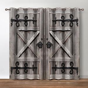 Jekeno Retro Wood Door Blackout Curtains Vintage Rustic Ancient Forged Door Pattern Privacy Drapes Decor Bedroom Apartment Living Room Darkening Grommet Window Treatments 2 Panels Set, 52x63 Inch