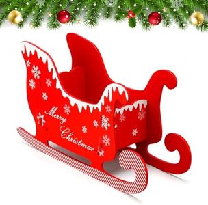 Qeeenar Christmas Santa Sleigh Indoor Decorations Red Wooden Sled Christmas Tree Decor Photo Booth Props Kit Table Top Xmas Decor for Pets Trailer Party Favors Sleigh, 19 x 11 x 6.3 Inches