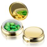 WLLHYF Pill Box Cute Small Pill Box for Purse & Pocket Medicine Organizer Travel Pillbox Waterproof Pill Case Metal Pill Container Holder for Vitamins, Fish Oil, Supplements(gold)