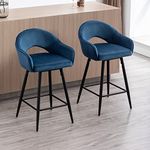 Wahson Swivel Velvet Bar Stools Set of 2 Breakfast Bar Chairs with Footrest Upholstered Kitchen Counter Chairs, Swivel Bar Stools for Home Bar/Kitchen Island, Blue