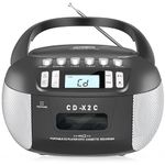Boombox CD Cassette Player with AM/FM Radio, Cassette Player with Stereo Sounds/Recorder|Dual Speakers|Built-in Cassette Tape Deck|LCD Display|Room and Picnic