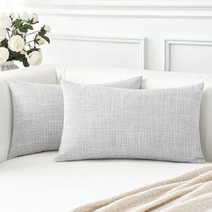 Artscope Housse de Coussin, Lot de 2 en Lin Canapé Taie d'oreiller de Couleur Pure pour Maison Salon Chambre Décoration D'intérieur (Gris Clair, 30x50cm)