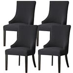 Gollense 4 Pieces Stretch Wingback Side Chair Covers, Spandex Jacquard Dining Chair Covers with Arms Washable Dining Room Chair Slipcovers with Arms Funiture Protector Home Decor (4, Black)