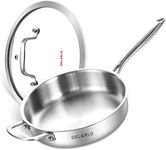 DELARLO Tri-Ply Stainless Steel 10 Inch Frying Pan 3 Quart Saute Pan, Skillets Induction Compatible Chef Cooking Pan, Sauté Pan with lid, Dishwasher & Oven Safe