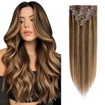 Elailite Hair Extensions Clip in Real Hair Remy Human Hair Balayage - 8 Pcs Invisible Thin Weft - Mix #4/27 Medium Brown & Dark Blonde - 14 Inch (60 g)