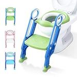 Potty Training Toilet Seat with Step Stool Ladder for Kids Children Baby Toddler Toilet Training Seat Chair with Soft Cushion Sturdy and Non-Slip Wide Steps for Girls and Boys (Blue Green)