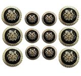 REENA New Black Gold Shield 6+6 Fancy Sew On Synthetic Resin PVC Material Button Designer Buttons for Coats Shirts Blazers. Gold