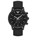 Emporio Armani Men's Chronograph Dress Watch with Quartz Movement, Black & Silicone Backed Leather, Quartz Watch