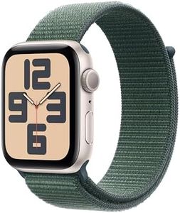 Apple Watch SE (2nd Gen) [GPS 44mm] Smartwatch with Starlight Aluminum Case with Lake Green Sport Loop One Size. Fitness and Sleep Trackers, Crash Detection, Heart Rate Monitor, Carbon Neutral