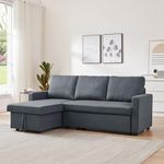 VEGGº SCANDINAVIAN STYLE CORNER SOFA BED DARK GREY FABRIC WITH STORAGE UNIVERSAL CHASE SIDE