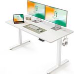 FEZIBO Height Adjustable Electric Standing Desk, 55 x 24 Inches Stand Up Table, Sit Stand Home Office Desk with Splice Board, White Frame/White Top