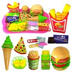 PRANSO Barger Pizza Toy and French Fries ice Cream with Food Trey | Play Fast Food Set Pretend Play Best Gifts Food Playset for Boys Girls Kids 18 Pcs Set- Multi Color