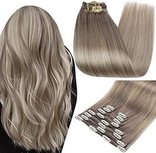 Full Shine Hair Extensions Grey Human Hair Clip ins Grey Mix Blonde Hair Extensions Real Human Hair 20 Inch Durable Clip in Hair Extensions Seamless Remy Human Hair Straight Hair