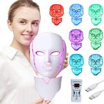 Dealsure Led Face Mask Light Therapy 7 Color Skin Rejuvenation Therapy Led Photon Mask Light Facial Skin Care With Neck Care Anti Aging Skin Wrinkles Toning Inflammation Fighter Mask (White)