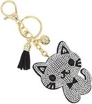 NTLX Key Chain Bag Charm – Cute Sparkling Charm for Purses, Luggage, Suitcases, Diaper Bag, and Keys - Gift Box Included, White Cat With Bow Tie, Medium