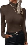 UEAL Womens Basic Tee Shirts Long Sleeve Ribbed Fall Tops Under Scrubs Shirts for Women Small Coffee