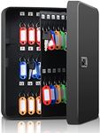 Dalmbox Key Cabinet with Combination Lock, Key Storage Box Wall Mount, Steel Security Locking Key Lock Box with Code, 60 Key Hooks and Colored Key Tag Labels, 11.81 x 9.45 x 3 inch, Black