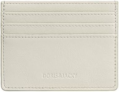DORIS&JACKY Minimalist Leather Card Holder Wallet, Slim Lambskin Credit Card Case Card Protector, 6 Card Slots Thin Business Wallet for Men and Women (DS901-White)