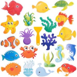 Giftormous Bathtub Non-Slip Stickers for Shower - 20 PCS Large Anti-Slip Cute Sea Creature Stickers with Scraper for Kids Bath Tub and Slippery Shower Floor, Perfect Bathroom Decor