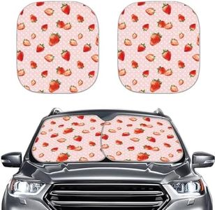 Coldinair Strawberry 2-Piece Car Windshield Sun Shade,Foldable Sun Shield for Front Window Blocks UV Rays for Most Vehicle,Easy to Install