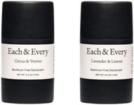 Each & Every All Natural Deodorant for Men & Women - Aluminum-Free, Sensitive Skin, Plant-Based, Baking Soda-Free, Long Lasting 24 Hr Odor Control - Lavender & Lemon + Citrus & Vetiver (2 Pack, 0.5oz)