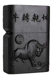 Natural Ebony Black Wood Carved Lighter Outer Casing for Zippo Insert Kit(Cow &Taoist Diagrams)