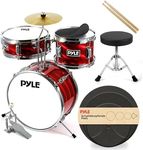Pyle Kids Drum Set, 3 Piece Beginner Junior Drummer Kit with 13" Bass Drum, Snare, Tom, Cymbal, Adjustable Throne, Mutes, Drumsticks, Red