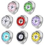 JewelryWe Men Women Wholesale 8PCS Finger Watches Set Colorful Elastic Watch Rings Round Analog Quartz Ring Watches