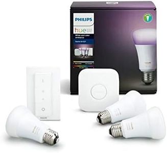 Philips Hue White and Colour Ambiance Starter Kit: Smart Bulb 3x Pack LED [E27 Edison Screw] Including Dimmer Switch and Bridge, Compatible with Alexa, Google Assistant and Apple HomeKit