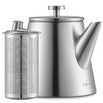 Teapot made of stainless steel with strainer insert (1L) Silver - double-walled pot with lid - thermally insulated - keeps warm for a long time