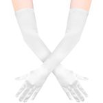 Quelcc White Long Gloves, White Satin Gloves, Stretchy Elbow Length Gloves, Long Gloves for Women for Costume Evening Opera Bridal Party Wedding Prom