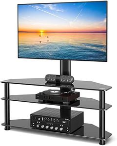 TAVR Furniture Swivel Floor TV Stand with Table for 32-70 Inch TVs, Universal Height Adjustable TV Floor Stand with Large Storage Shelves, Strong Corner TV Stand Mount Holds up to 88lbs, Black