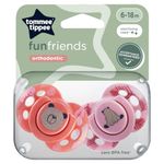 Tommee Tippee Fun Style Dummies, Symmetrical Orthodontic Design, BPA-Free Silicone, 6-18m, Pack of 2 Dummies (Assorted Color/Model)
