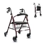 Mobiclinic®, Walker for Elderly, Escorial Model, European Brand, Folding, Manual and Lockable Brakes, Aluminium, Light and Resistant, Rollator with 4 Wheels, Seat and Backrest, Basket, Burgundy