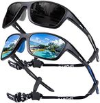 OKH 2 Pack Polarised Cycling Sunglasses Wrap Around Men Women Retro Sun Glasses UV Protection Outdoors Sports Biking Running Fishing Hiking Driving Eyewear with Rope Strap