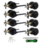 Exterior Door Lock Set with Deadbolt,Entry Door Handle and Single Cylinder Deadbolt Lock Round Locking Lever Set for Left or Right Sided Doors,Heavy Duty Matte Black( All Keyed Alike) 4-Pack