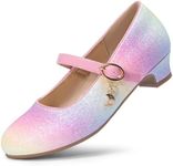 DREAM PAIRS Girls Mary Jane Low Heel Princess Flower Wedding Party Pump Dress Shoes,Size 3 Little Kid,Rainbow,KFL219