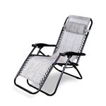 STAR WORK Stainless Steel Zero Gravity Chair, Lawn Chair Recliner Lounge, Portable Camping Folding Beach Chair With Removable Pillow (Greyy)