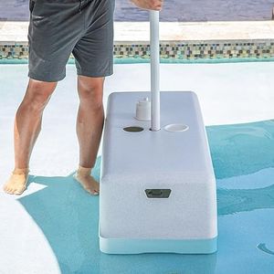 REZVANI FURNITURE STUDIO Tenjam Dash Bench with Umbrella Hole for Sun Shelf, Ledge Table for Water Depths up to 10", Lounger Side Table (White Granite)