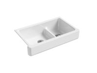 Kohler K-6426-0 Whitehaven Smart Divide Self-Trimming Under-Mount Apron-Front Double-Bowl Kitchen Sink with Short Apron, 35-1/2-Inch X 21-9/16-Inch X 9-5/8-Inch, White