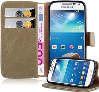 Cadorabo Book Case Works with Samsung Galaxy S4 Mini in Cappuccino Brown - with Magnetic Closure, Stand Function and Card Slot - Wallet Etui Cover Pouch PU Leather Flip