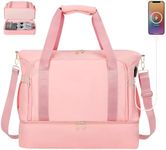 MoKo Personal Item Travel Bag - Duffle Bag with USB Charging Port, Weekender Overnight Carry On Bag with Wet Pocket for Women Travel, Gym, Yoga, Pink