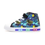 EUXTERPA Kids Light Up Trainers, Boys Girls High Top Pumps Flashing Sneakers Toddler Easy Fasten Canvas Shoes Dinosaur Size 9